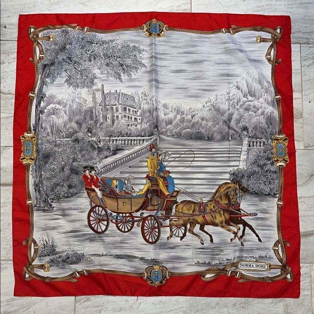 NORMA DORI Horse and Carriage Silk Scarf- 31.5” x 30.5”